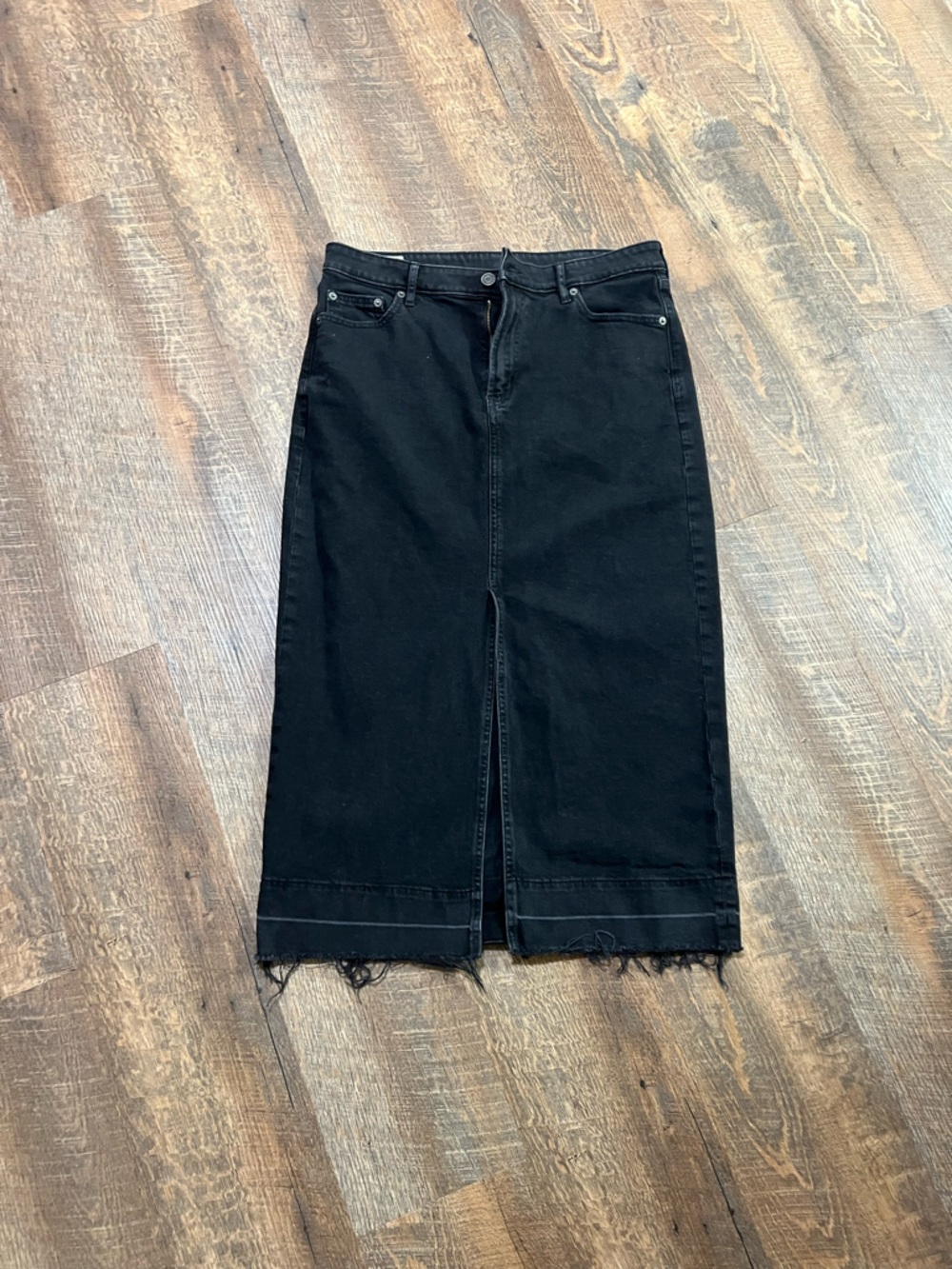 GAP Black Midi Denim Skirt with Front Slit